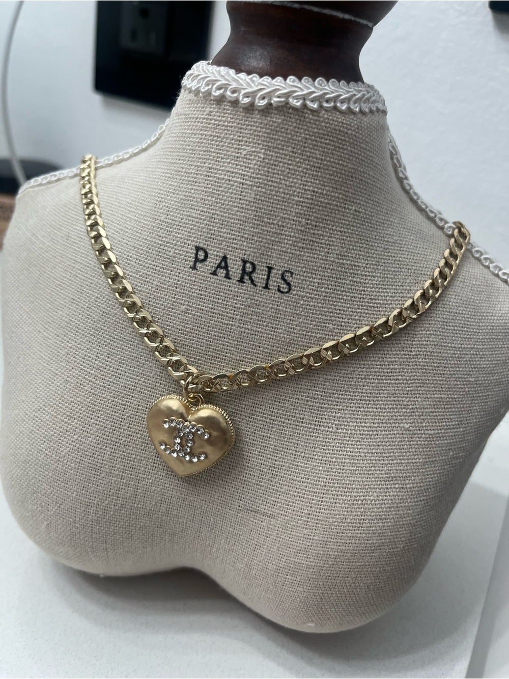CC Gold Heart Pendant Necklace with Crystal CC Logo - Picture 3 of 8